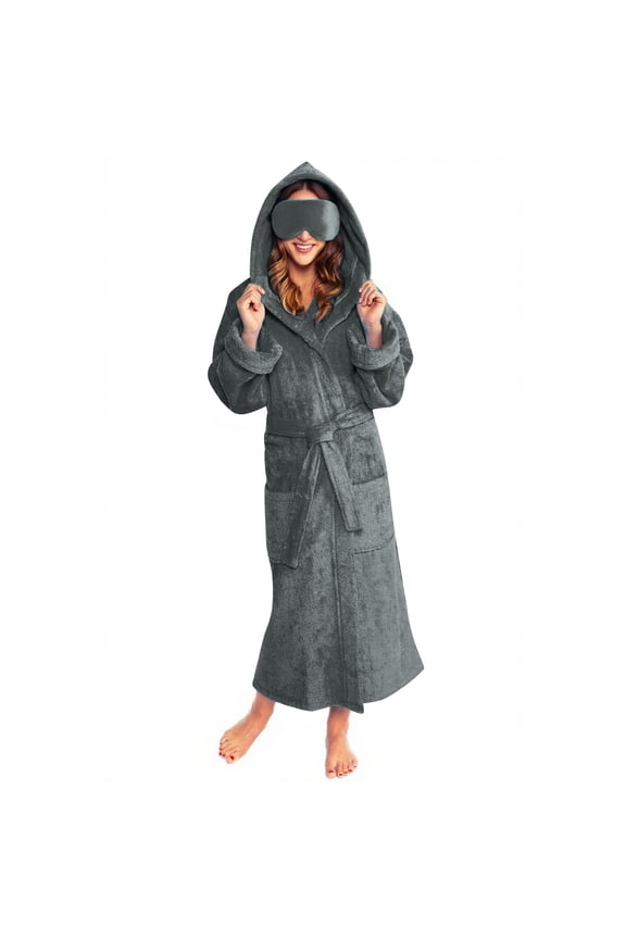 2025 Plush Robes for Women with Eye Mask Warm Fleece Hooded Bathrobe Super Soft Long Spa Robe with Pockets