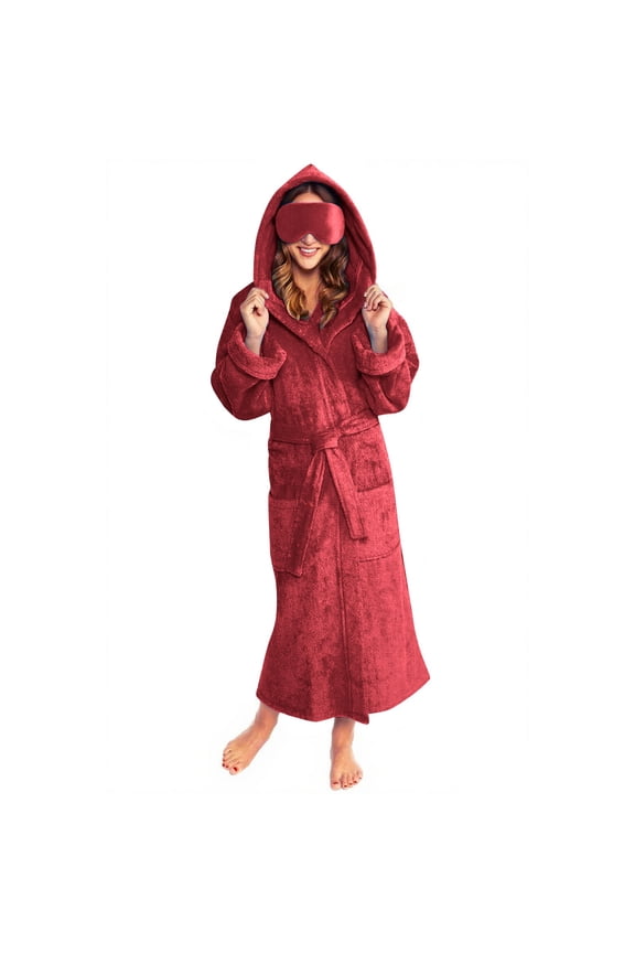 2025 Plush Robes for Women with Eye Mask Warm Fleece Hooded Bathrobe Super Soft Long Spa Robe with Pockets