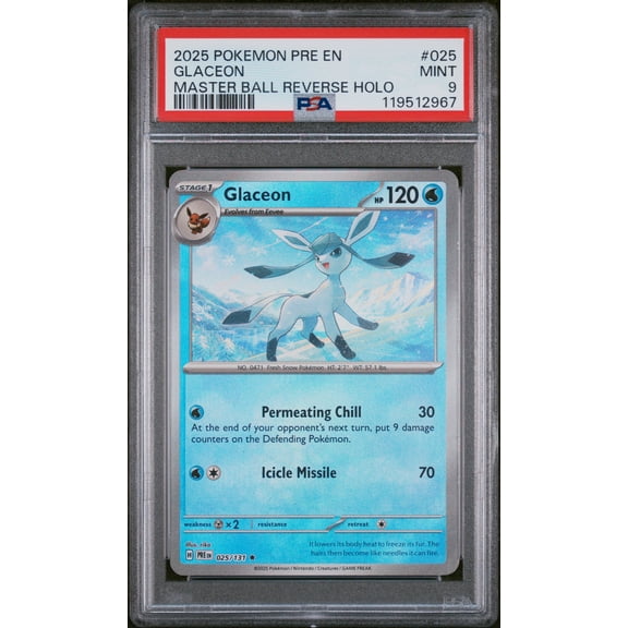 2025 Pokemon #025 Glaceon Master Ball Reverse Holo PSA 9