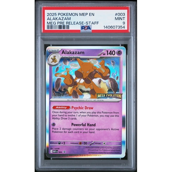2025 Pokemon Black Star Promos Mega Evolution Prerelease Staff Alakazam #003 PSA 9