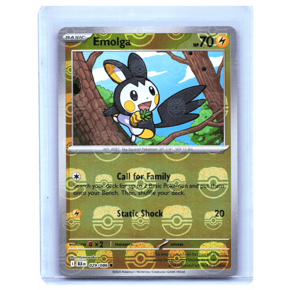 2025 Pokemon Emolga Master Ball Pattern #029/086 Black Bolt Reverse Holo Common LP