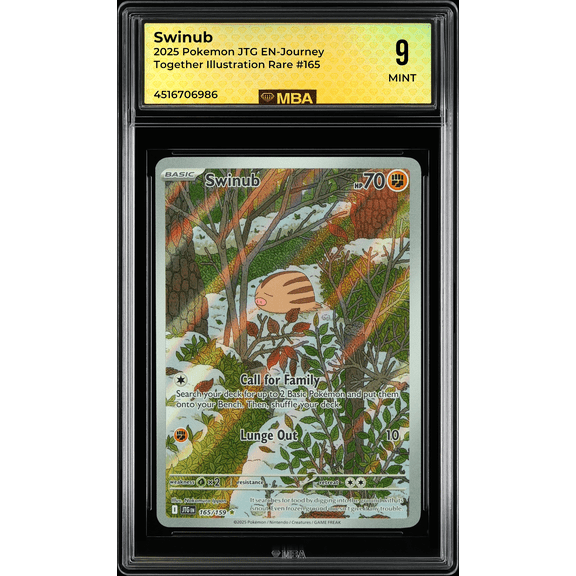 Graded 2025 Pokemon JTG EN-Journey Together Swinub #165 Illustration Rare MBA 9
