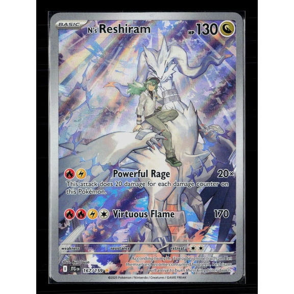 2025 Pokemon Journey Together N'S Reshiram Holo Secret Rare 167/159 Trading Card
