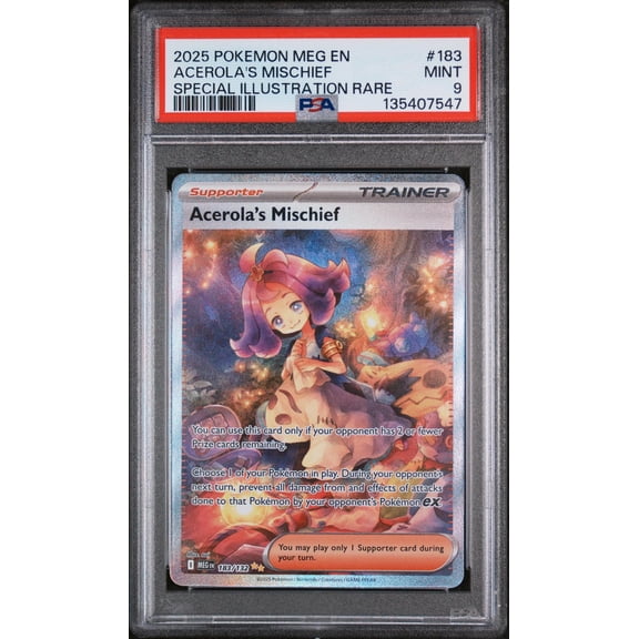 2025 Pokemon Meg En-Mega Evolution Special Illustration Rare Acerola's Mischief #183 PSA 9
