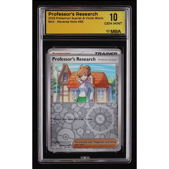 Graded 10 MBA 2025 Pokemon Scarlet & Violet Black Bolt Professor Juniper #85 Reverse Holo Trading Card