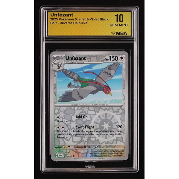 2025 Pokemon Scarlet & Violet Black Bolt Unfezant Reverse Holo MBA 10 #73