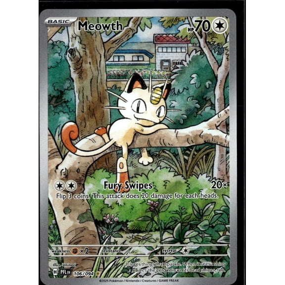2025 Pokemon Scarlet & Violet Phantasmal Flames Meowth Holo Secret Rare Trading Card 106/94
