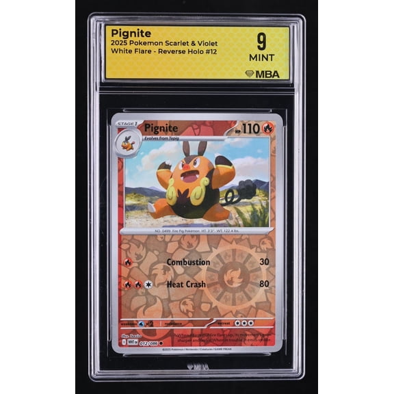 Graded 9 MBA 2025 Pokemon Scarlet & Violet White Flare Pignite Rev Holo #12