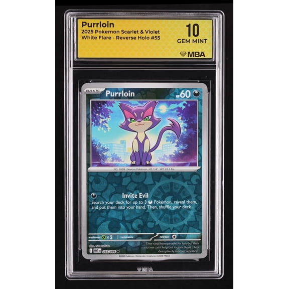 2025 Pokemon Scarlet & Violet White Flare Purrloin Reverse Holo MBA 10 #55