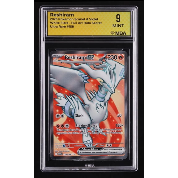 Graded 9 MBA 2025 Pokemon Scarlet & Violet White Flare Reshiram Holo #158 Trading Card
