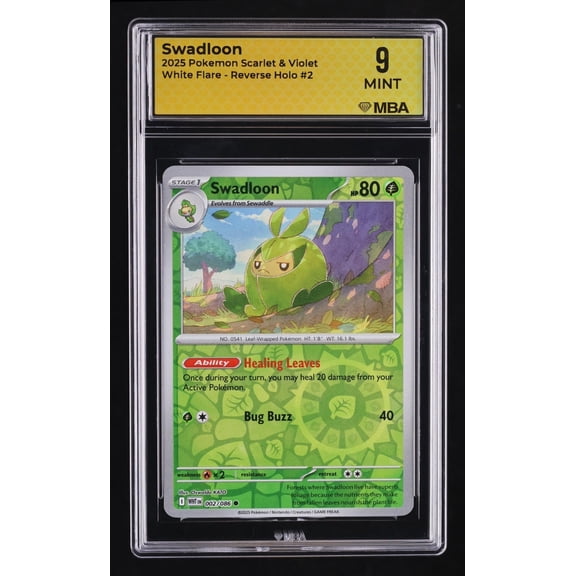 Graded 9 MBA 2025 Pokemon Scarlet & Violet White Flare Swadloon Reverse Holo #2 Trading Card