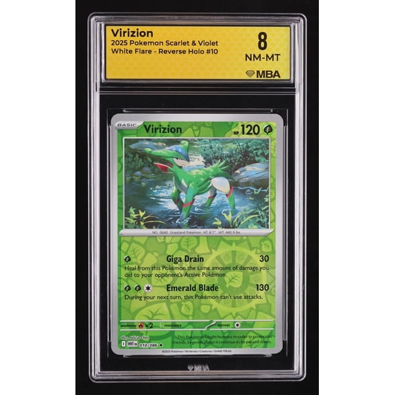Graded 8 MBA 2025 Pokemon Scarlet & Violet White Flare Virizion Reverse Holo #10 Trading Card