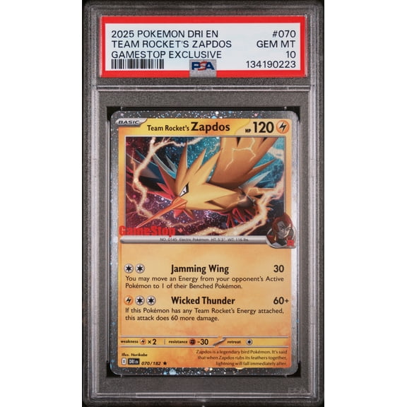 2025 Pokemon Scarlet and Violet Destined Rivals Promo Gamestop Exclusive Team Rocket's Zapdos #070 PSA 10