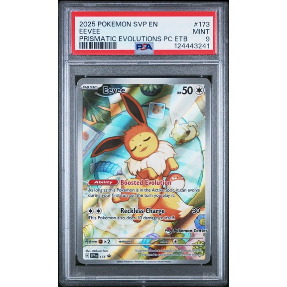 2025 Pokemon Scarlet and Violet Prismatic Evolutions Pokemon Center Elite Trainer Box Eevee #173 PSA 9