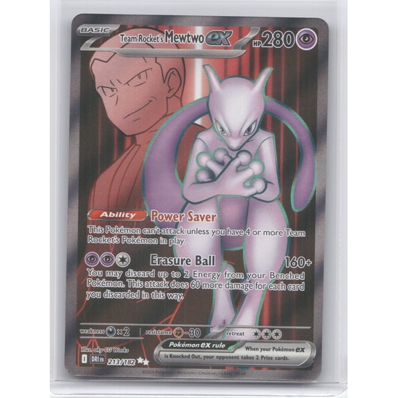 2025 Pokemon Team Rocket's Mewtwo ex Secret Rare 213/182 English Card