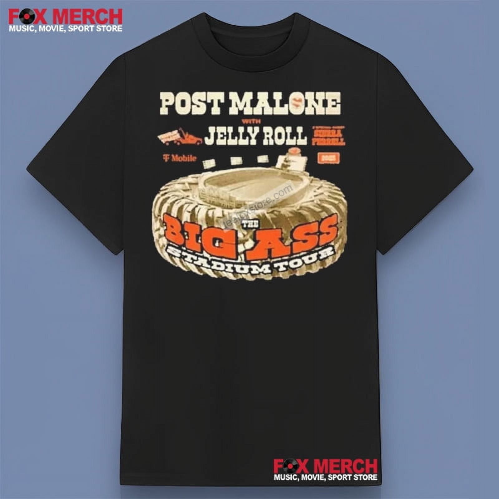2025 Post Malone Tour Jelly Roll Big Ass Stadium Black TShirt