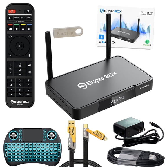 2025 Premium Edition Super Bundle Box S6 Pro with 4G+32G Storage, Stable & Smooth Super S6pro TV Box with Voice Remote, Time Shift & Parental Controls and Detailed Install Instructions