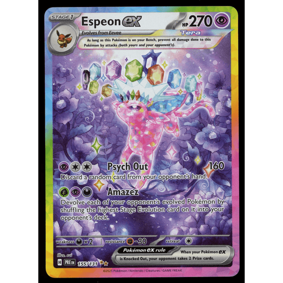 2025 Prismatic Evolutions Espeon EX Secret Rare SIR Holo #155/131 English Pokemon Trading Card