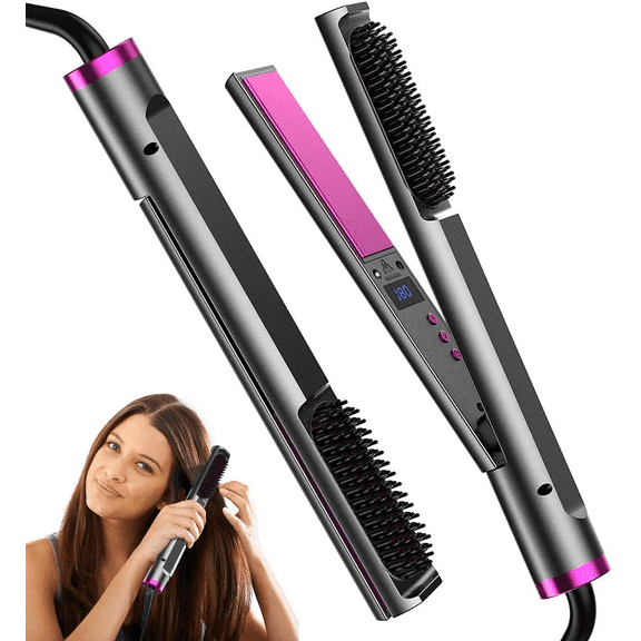 2025 Professional 3-in-1 Ceramic Tourmaline Flat Iron - Hair Straightener, Curler & Styling Brush with Ionic Technology