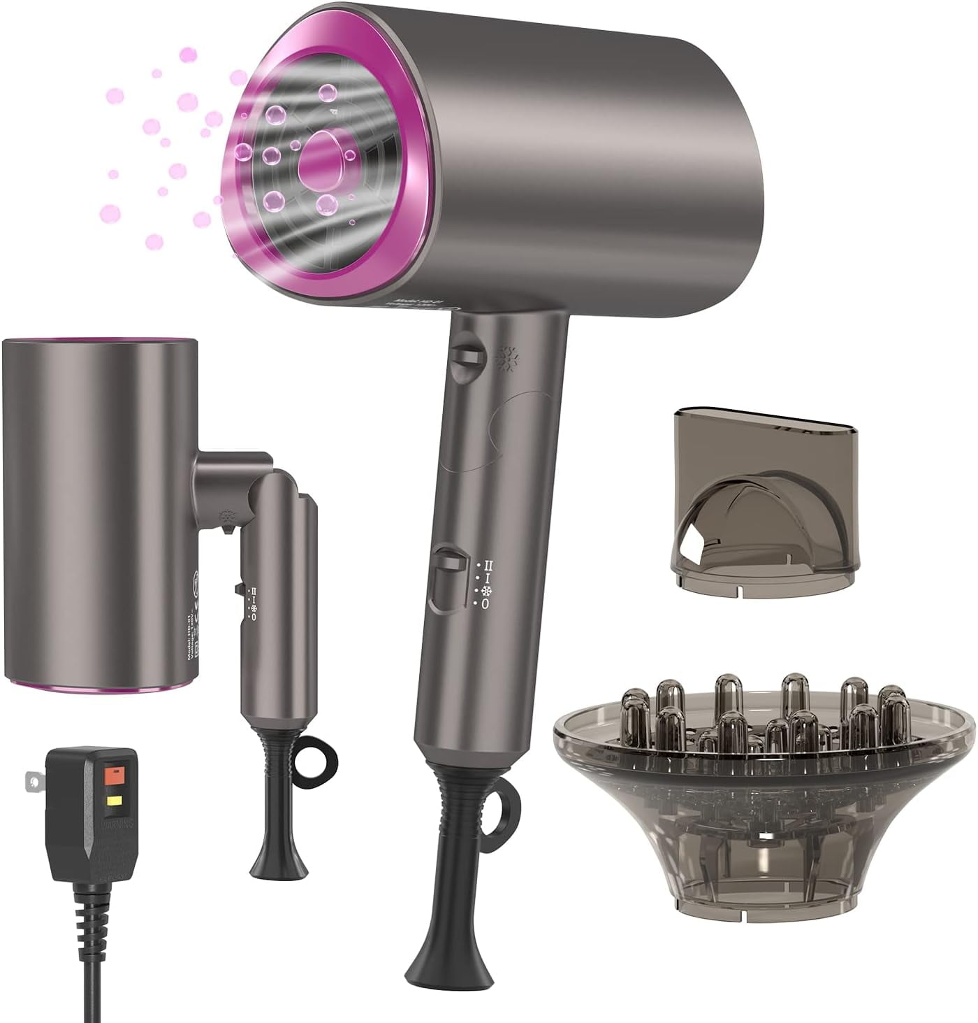 2025 Professional Ionic Hair Dryer Blow Dryer with Diffuser and Concentrator for Curly Hair,Foldable Handle Travel Hair Dryer,Constant Temperature Hair Care (Gold)