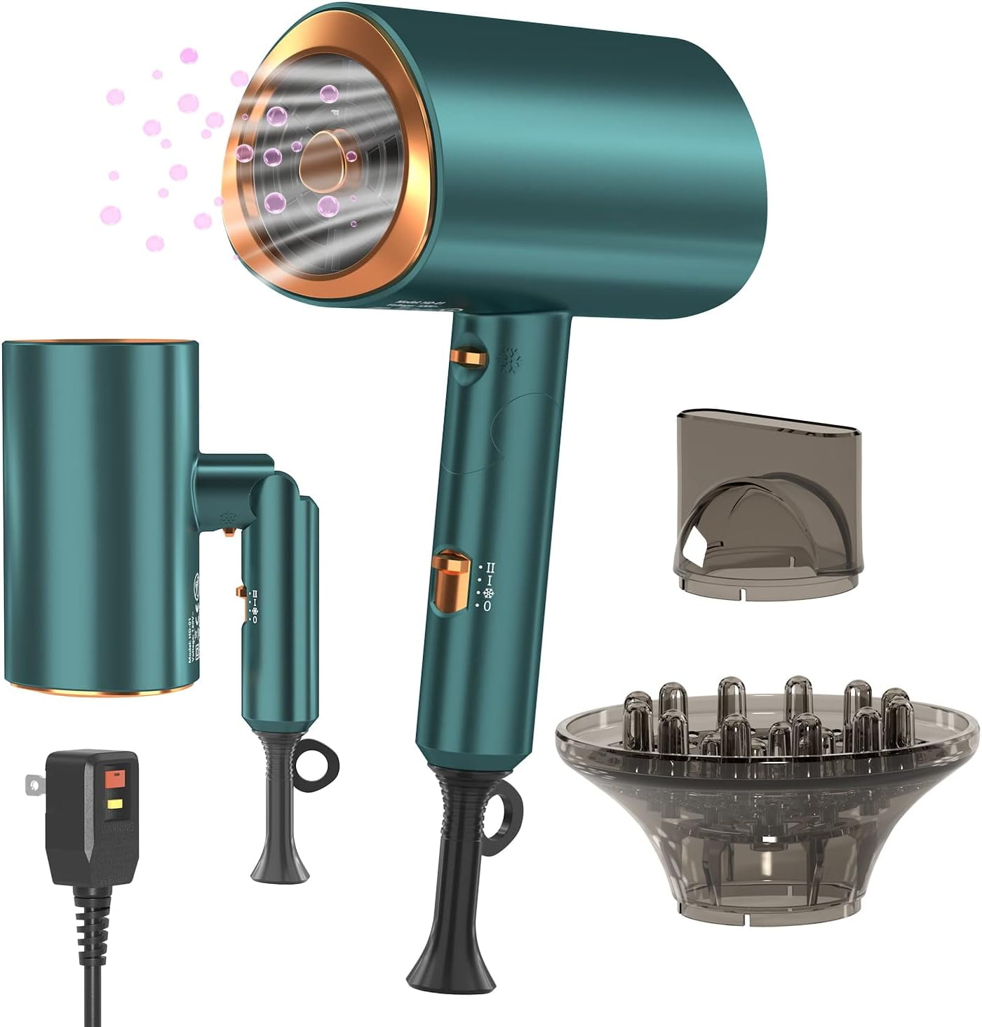 2025 Professional Ionic Hair Dryer Blow Dryer with Diffuser and Concentrator for Curly Hair,Foldable Handle Travel Hair Dryer,Constant Temperature Hair Care (Green)
