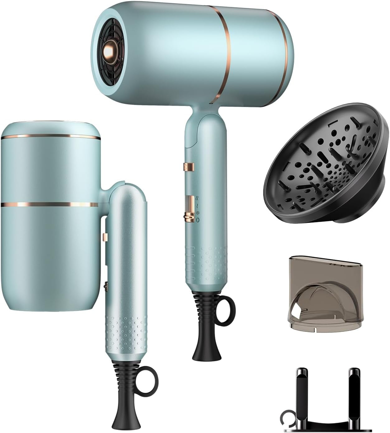 2025 Professional Ionic Hair Dryer Blow Dryer with Diffuser and Concentrator,Foldable Handle Travel Hair Dryer,Constant Temperature Hair Care for Fast Drying as Salon Light and Quiet (Baby Blue)