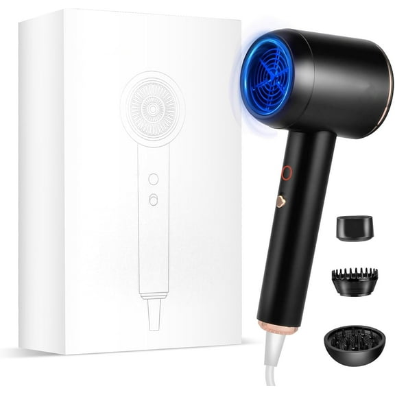 2025  Professional Ionic Hair Dryer - Powerful Low-Noise Blow Dryer with 3 Attachments for All Hair Types(Black)