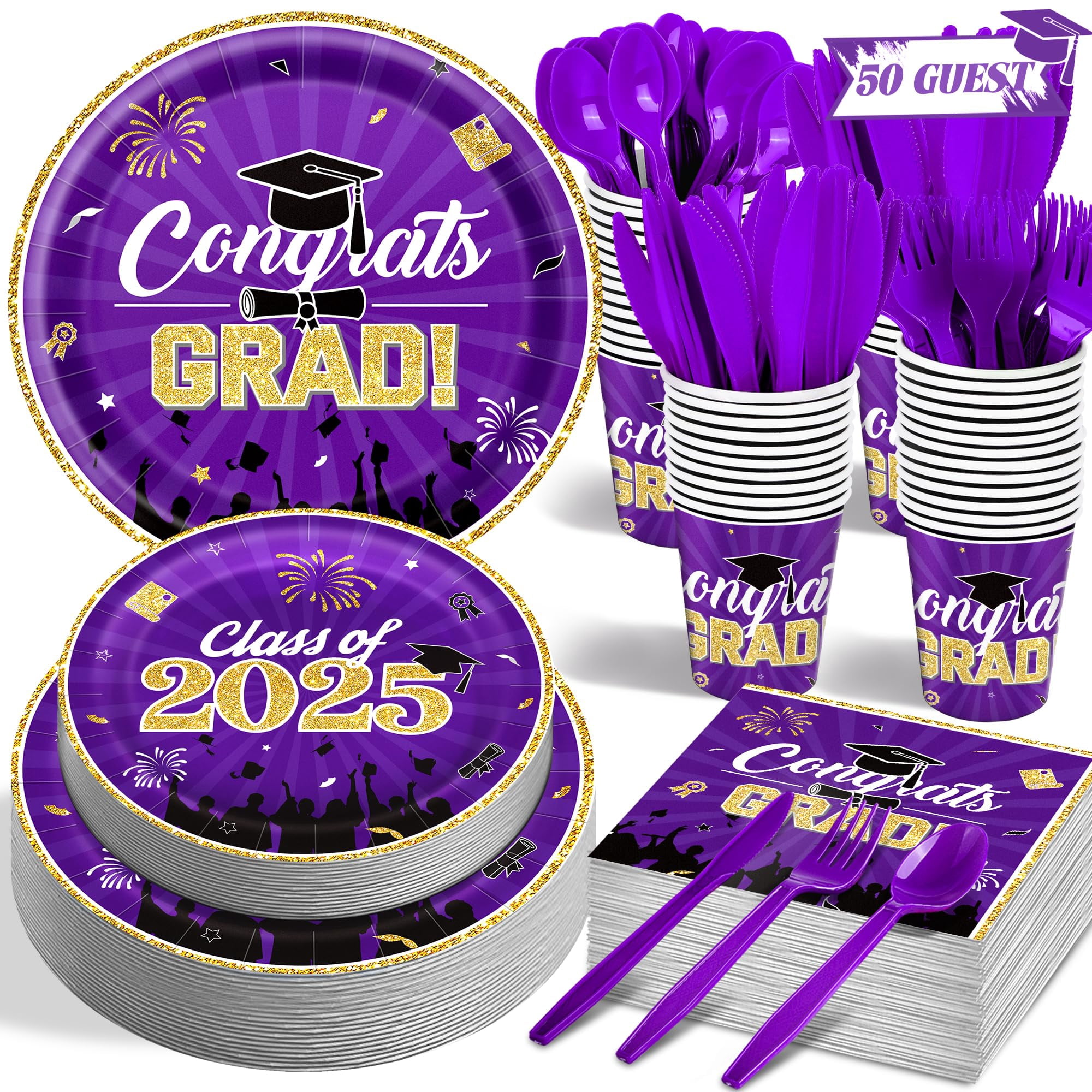2025 Purple Gold Graduation Party Supplies(Sever AFN150) Congrats ...