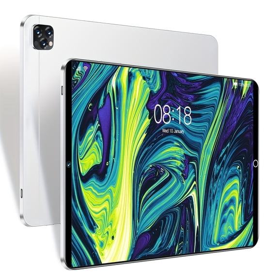 2025 Q7 Android 14 Tablet, 10.1" HD, 8GB RAM(4+4), 256GB ROM, Dual Cam, Li-Po Battery, Lazy Bracket