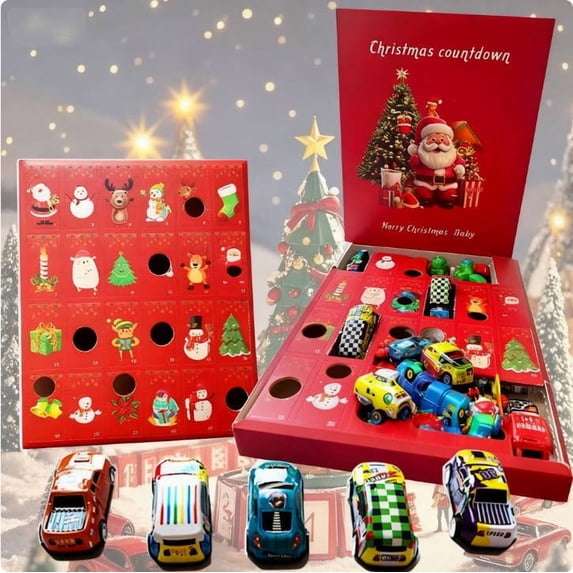 2025 Racing Car Advent Calendar 24-Day Christmas Countdown with Alloy Power Cars Holiday Surprise Calendar with Daily Racing Toys Gift for Kids Teens Students Teachers Birthday Countdown Set