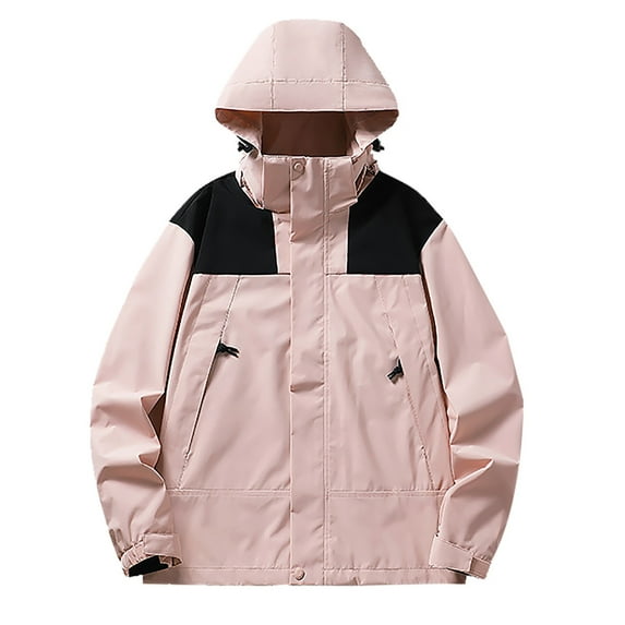 2025 Raincoat for Women Winter Outdoor Jacket for Women Plus Size Windproof Hiking Climbing Rain Jacket Fashion Color Block Zip up Lightweight Hooded Windbreaker Coat Weekly