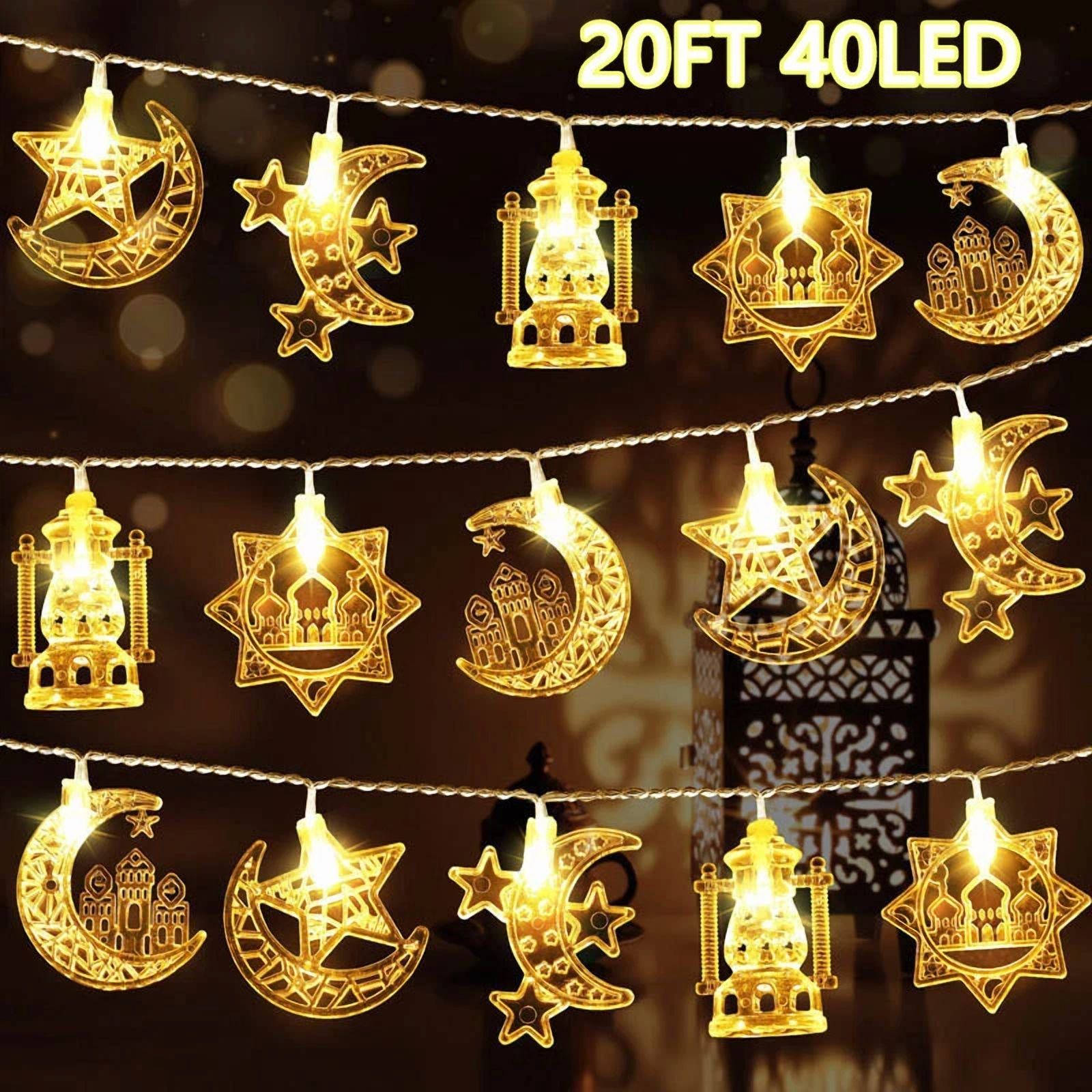 2025 Ramadan Moon Star 40 Led String Lights Eid Mubarak Gift Islam ...