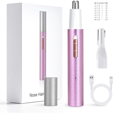 Nose and Ear Hair Trimmer for Women Men, LAVERNER 2026 Rechargeable Painless Facial and Eyebrow Hair Remover, IPX7 Waterproof, Pink