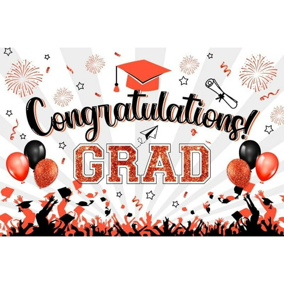 2025 Red Congrats Grad Graduation Backdrop Class of 2025 Bachelor Cap Fireworks Congratulations Decorations Background Graduate Prom Celebration Baby Shower Banner Photo Booth