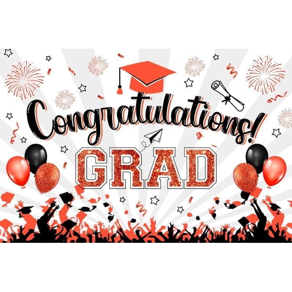 2025 Red Congrats Grad Graduation Backdrop Class of 2025 Bachelor Cap Fireworks Congratulations Decorations Background Graduate Prom Celebration Baby Shower Banner Photo Booth