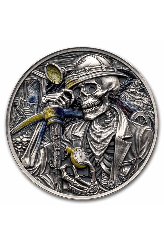 2025 Republic of Ghana 1 oz Silver Antique Memento Mori: Miner