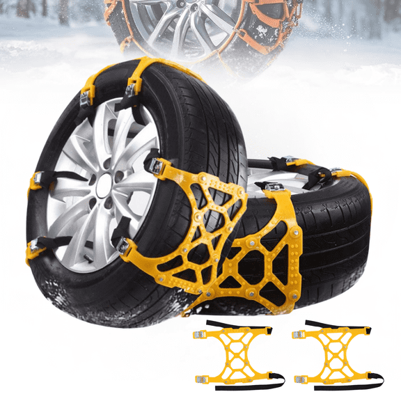2025 Reusable Anti Skid Snow Tire Chains Car Winter Wheels Chain Universal Cable Tire Belts, Nylon Non-Slip Zip Tie Tires Chain Emergency for Auto Pickup Trucks Suv on Ice Sand Mud Rain Road (Yellow)