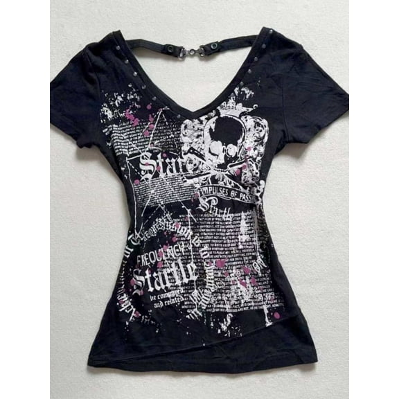 2025 Ropa Mujer Summer Tshirts for Women V-neck Short Sleeve Tunic Camisetas Pink Print Tees Crop Tops Casual Chic Y2k T-shirt