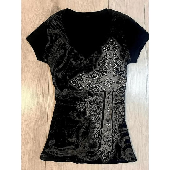 2025 Ropa Mujer Summer Tshirts for Women V-neck Short Sleeve Tunic Camisetas Pink Print Tees Crop Tops Casual Chic Y2k T-shirt