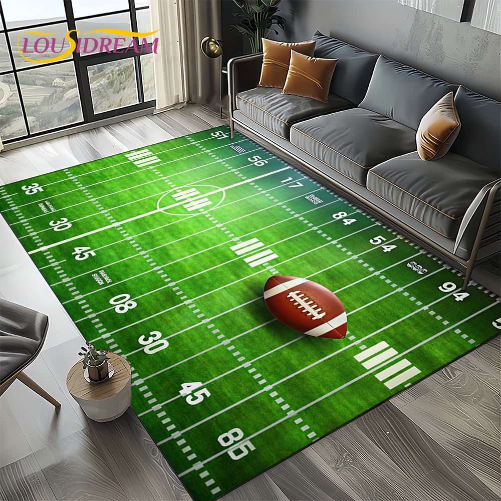 Pure Color Carpet Rugby 2025 Rugby Field Rugby American Football Cartoon Rug for Living Room ...