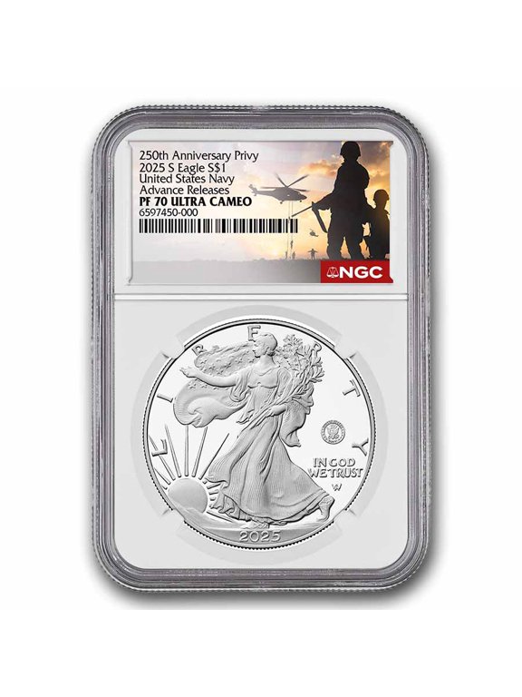2025-S 1 oz Proof Silver Eagle PF-70 NGC (Navy Privy, AR)
