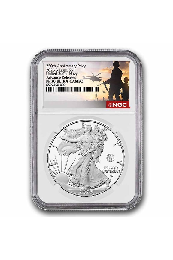 2025-S 1 oz Proof Silver Eagle PF-70 NGC (Navy Privy, AR)