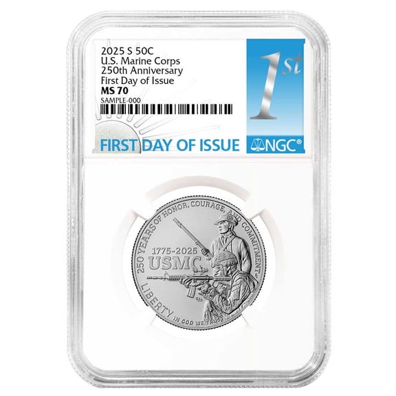 2025-S 50c UNC Clad U.S. Marine Corps 250th Anniv. Commem. NGC MS70 FDI First Label