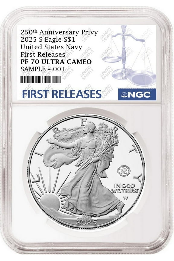 2025 S Silver Eagle Navy 250th Anniversary Privy NGC PF70 First Releases FR