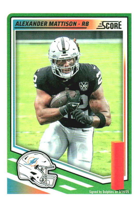 2025 SCORE #112 ALEXANDER MATTISON MIAMI DOLPHINS