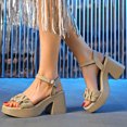 thumbnail image 1 of 2025 Sandals for Women Clearance, Xunlbb Summer Solid Color One-line Strappy Beach Sandals(Khaki,Size:39), 1 of 6