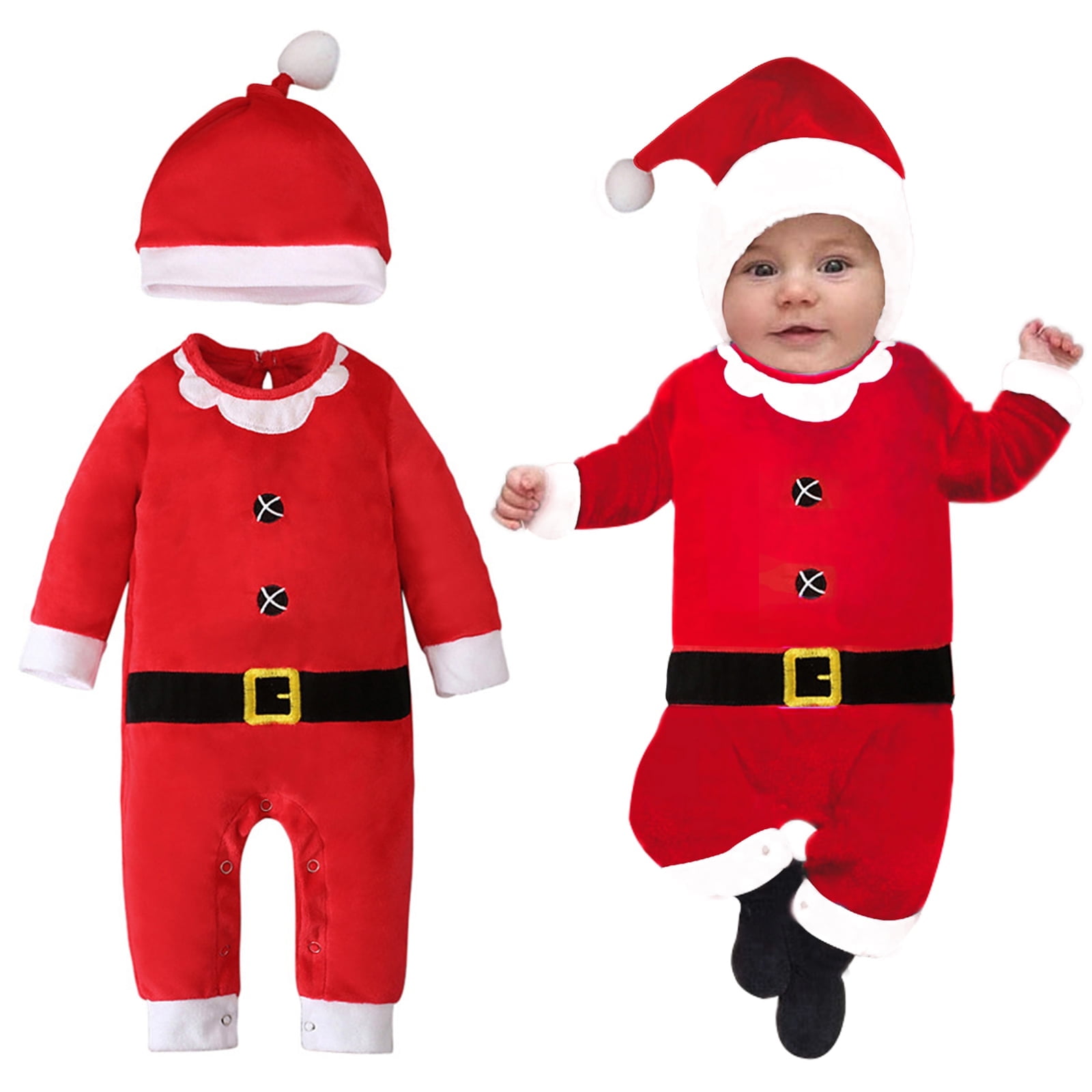 2025 Santa Claus Children's Clothing Long Sleeve Romper + Hat Twopiece