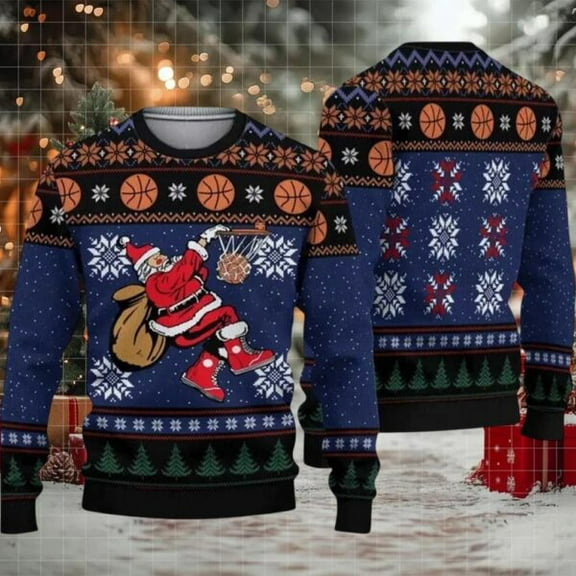2025 Santa Playing Basketball Christmas Sweater