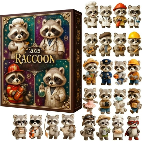 2025 Sarcastic Raccoon Advent Calendar, 24-Day Christmas Countdown with 2D Flat Acrylic Raccoon Ornaments for Tree, Mantel, and Playful Decorations