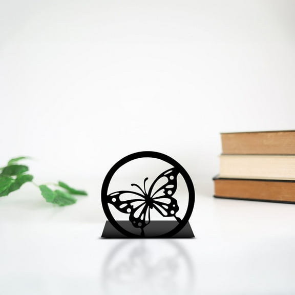 Under $10 Bookends Geometric Decorative Metal Book Stoppers Abstract Book Supports Book Holders For Shelves Book Ends For Office - black